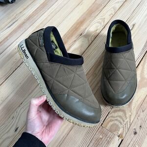 LL Bean Mountain Slipper Olive Green Quilted Primaloft Insulated Womens 8 Medium